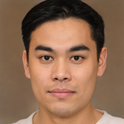 Neutral asian young-adult male with short  black hair and brown eyes