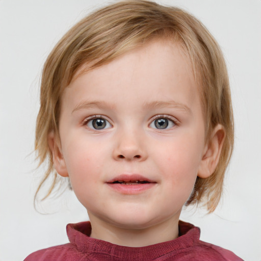 Neutral white child female with medium  brown hair and blue eyes