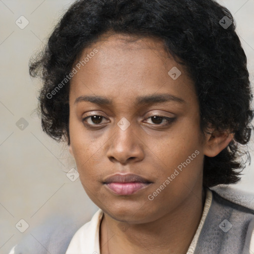 Neutral black young-adult female with medium  black hair and brown eyes