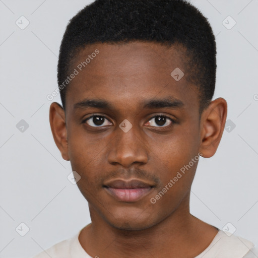 Neutral black young-adult male with short  brown hair and brown eyes