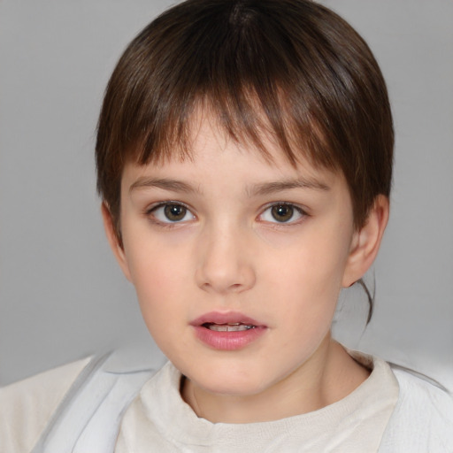 Neutral white child female with short  brown hair and brown eyes