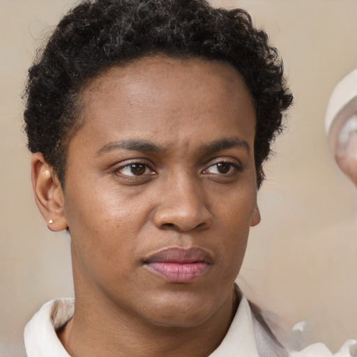 Neutral black young-adult male with short  brown hair and brown eyes