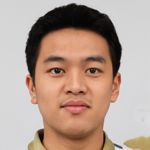 Neutral asian young-adult male with short  black hair and brown eyes