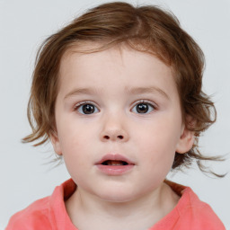 Neutral white child female with medium  brown hair and blue eyes