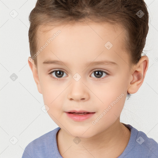 Neutral white child female with short  brown hair and brown eyes