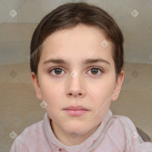 Neutral white child female with short  brown hair and brown eyes