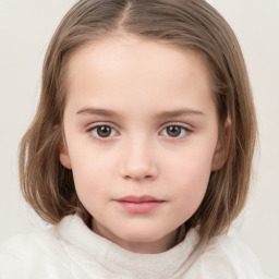 Neutral white child female with medium  brown hair and grey eyes