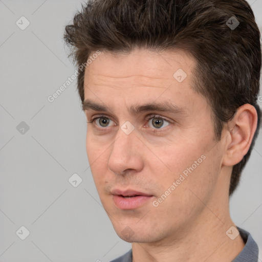 Neutral white adult male with short  brown hair and brown eyes