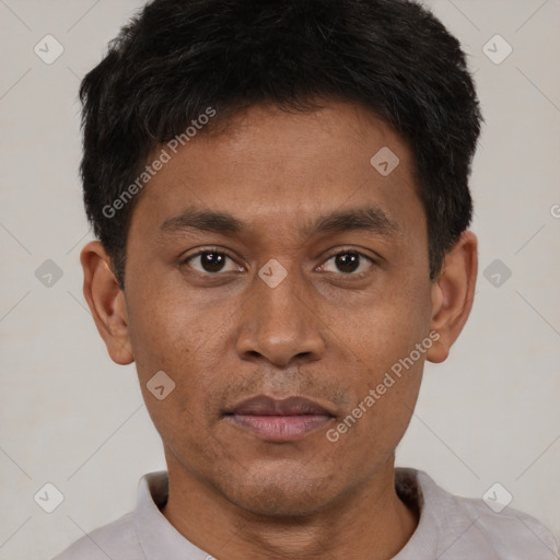 Neutral asian young-adult male with short  black hair and brown eyes