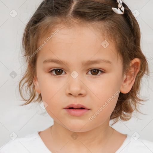 Neutral white child female with medium  brown hair and brown eyes