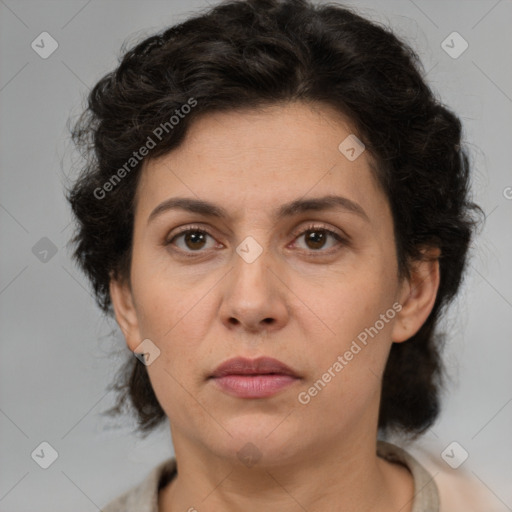 Neutral white adult female with medium  brown hair and brown eyes