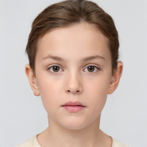 Neutral white child female with short  brown hair and brown eyes