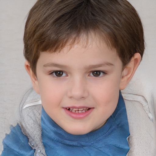 Joyful white child female with short  brown hair and brown eyes