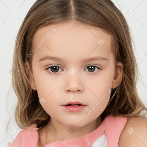 Neutral white child female with medium  brown hair and brown eyes