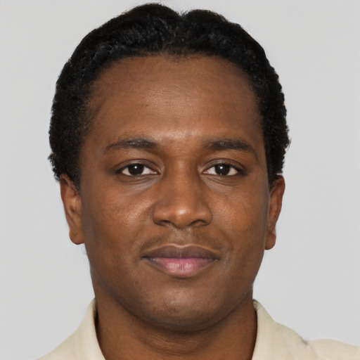 Neutral black young-adult male with short  brown hair and brown eyes