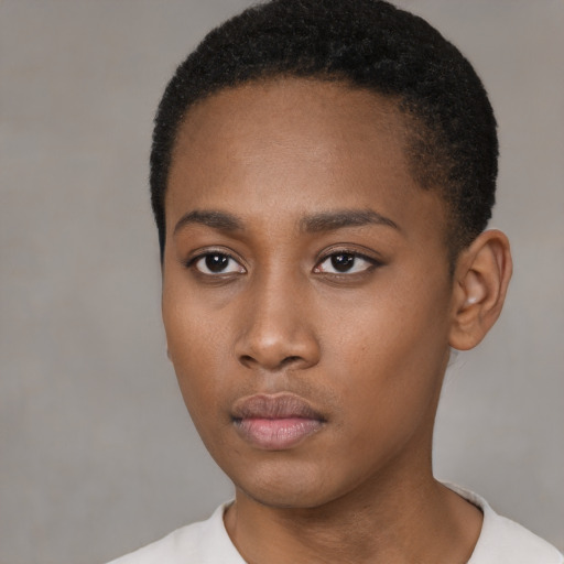 Neutral latino young-adult female with short  black hair and brown eyes