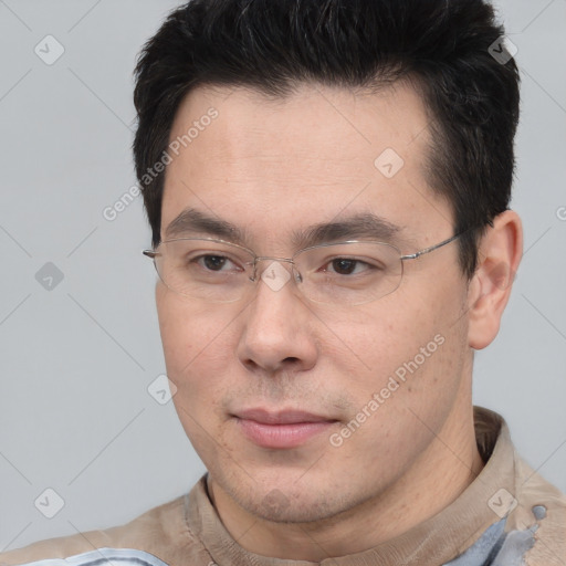 Neutral asian young-adult male with short  brown hair and brown eyes