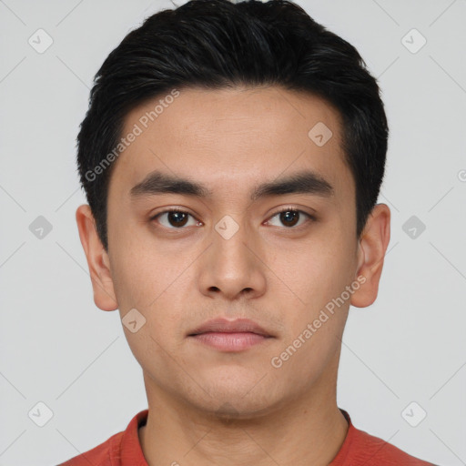Neutral asian young-adult male with short  black hair and brown eyes