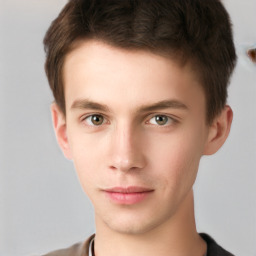 Neutral white young-adult male with short  brown hair and grey eyes