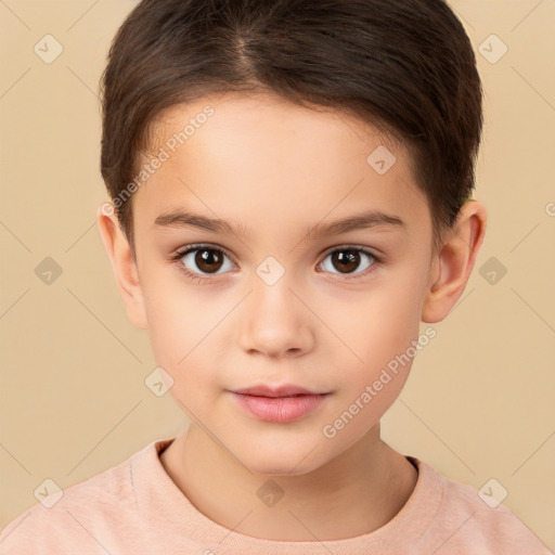 Neutral white child female with short  brown hair and brown eyes