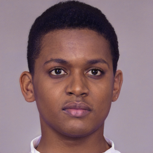 Neutral black young-adult male with short  brown hair and brown eyes