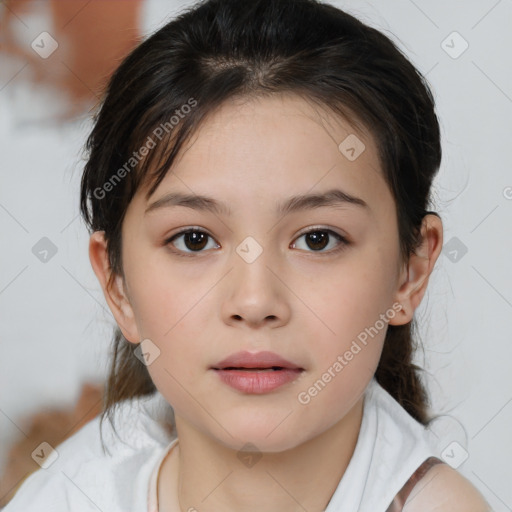 Neutral white child female with medium  brown hair and brown eyes