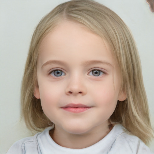 Neutral white child female with medium  brown hair and grey eyes