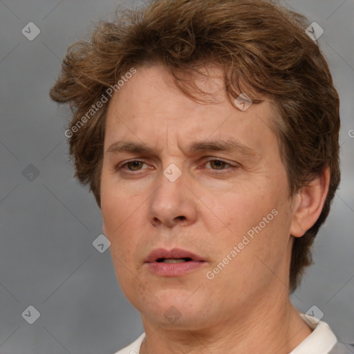 Neutral white adult male with short  brown hair and brown eyes