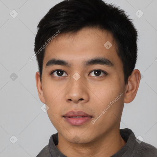 Neutral asian young-adult male with short  black hair and brown eyes