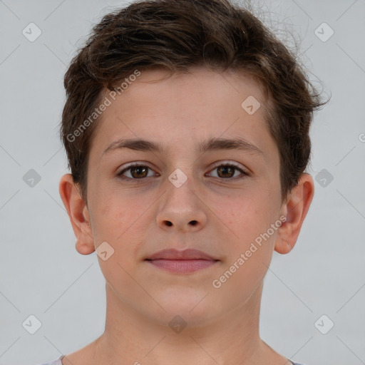 Neutral white child male with short  brown hair and brown eyes