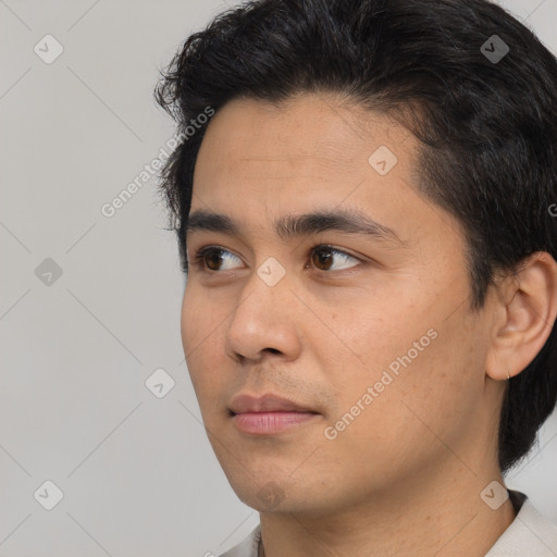 Neutral asian young-adult male with short  black hair and brown eyes