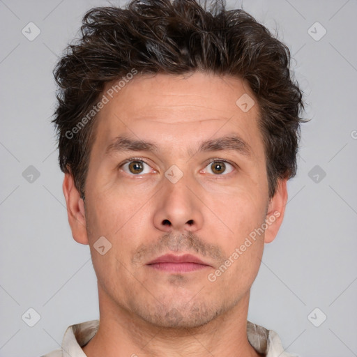 Neutral white adult male with short  brown hair and brown eyes