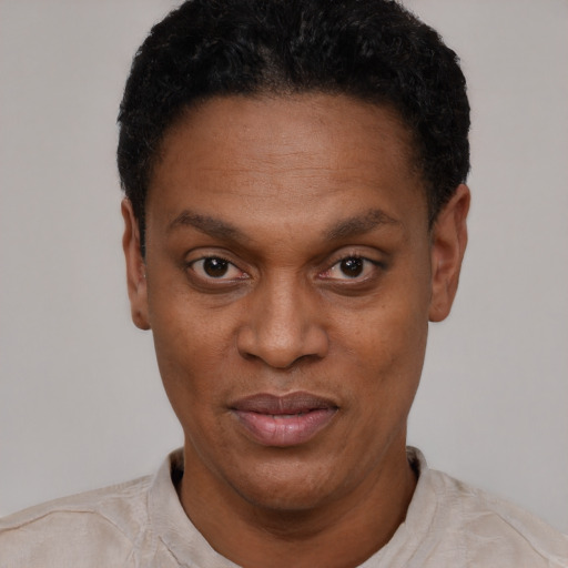 Neutral latino adult male with short  black hair and brown eyes
