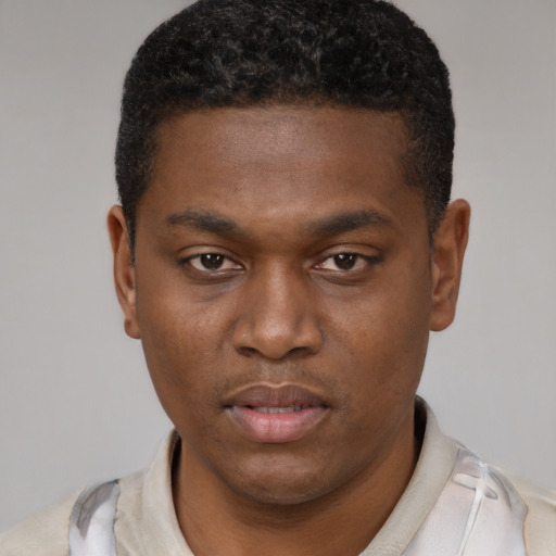 Neutral latino young-adult male with short  brown hair and brown eyes