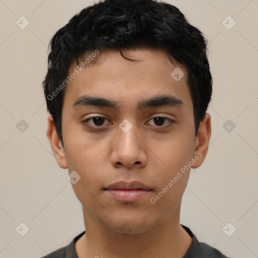 Neutral asian young-adult male with short  black hair and brown eyes