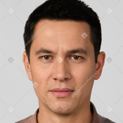 Neutral white adult male with short  brown hair and brown eyes