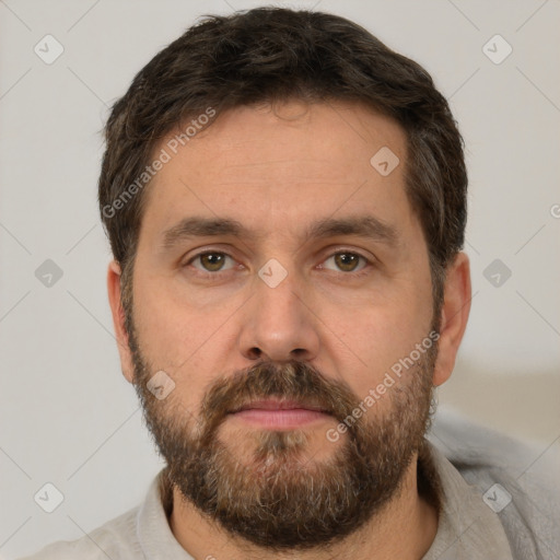 Neutral white adult male with short  brown hair and brown eyes