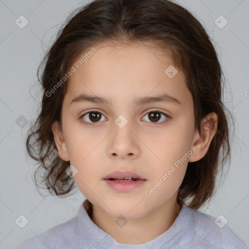 Neutral white child female with medium  brown hair and brown eyes