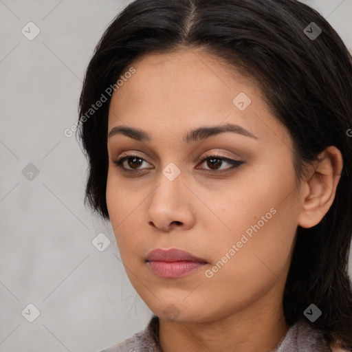 Neutral asian young-adult female with long  black hair and brown eyes