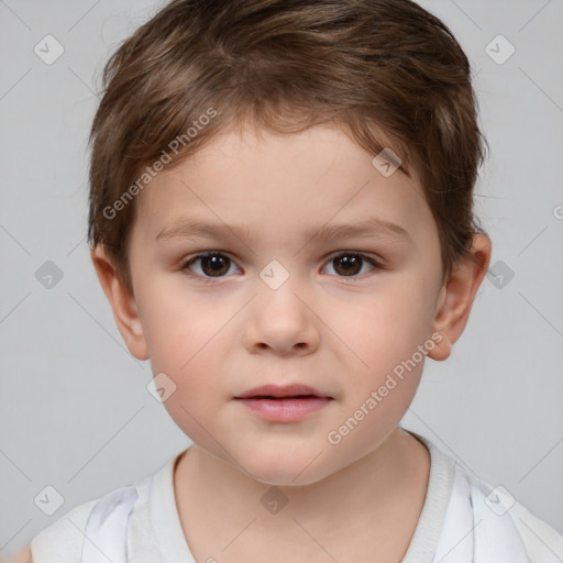 Neutral white child female with short  brown hair and brown eyes