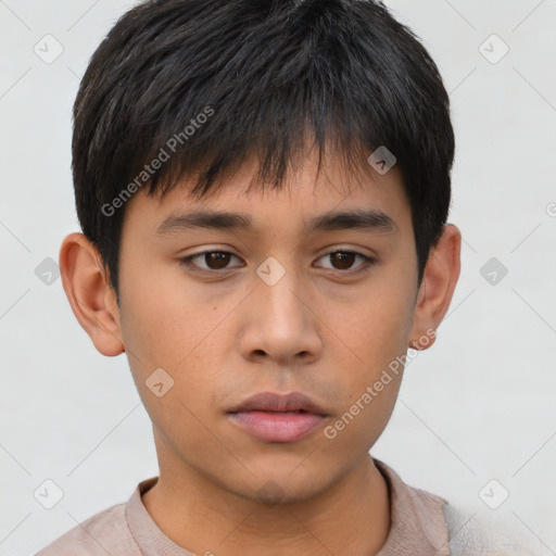 Neutral asian young-adult male with short  brown hair and brown eyes