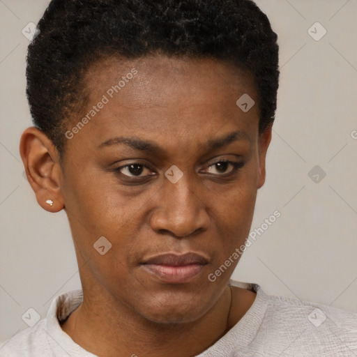 Neutral black young-adult female with short  brown hair and brown eyes