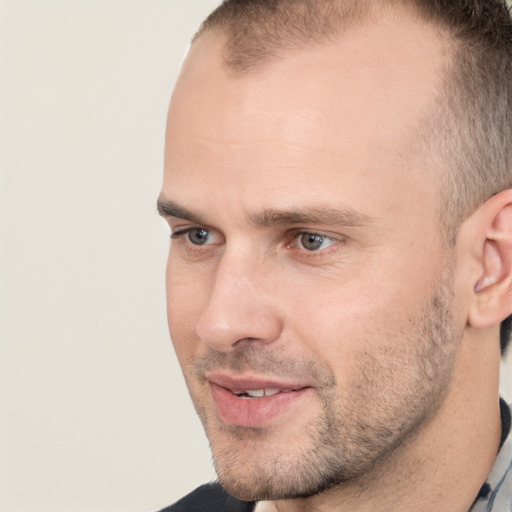 Neutral white adult male with short  brown hair and brown eyes