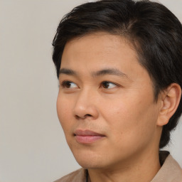 Neutral asian young-adult male with short  brown hair and brown eyes