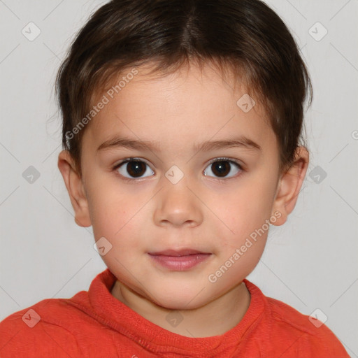 Neutral white child female with short  brown hair and brown eyes