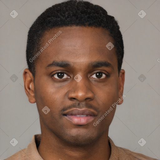 Neutral black young-adult male with short  brown hair and brown eyes