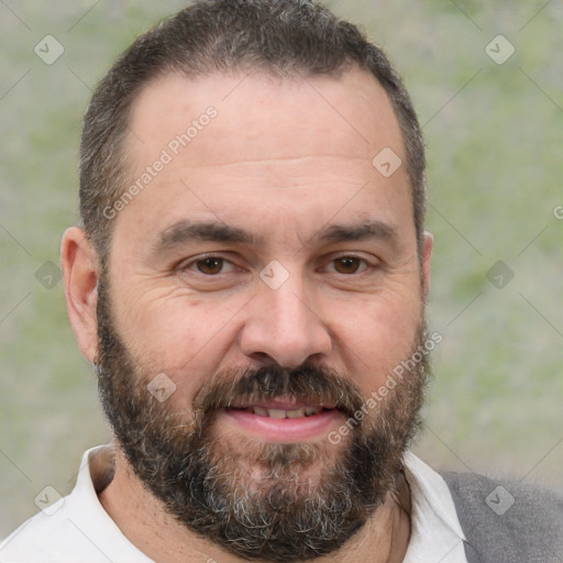 Neutral white adult male with short  brown hair and brown eyes