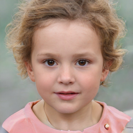 Joyful white child female with short  brown hair and brown eyes