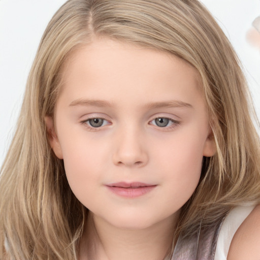 Neutral white child female with long  brown hair and brown eyes