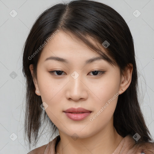 Neutral asian young-adult female with medium  brown hair and brown eyes